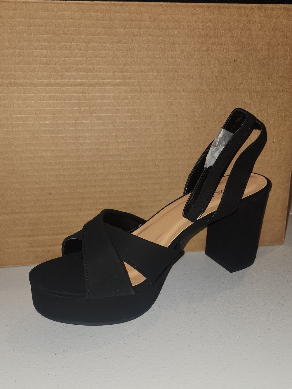 TOP Moda Black Platform Block Heel Slingback Sandals